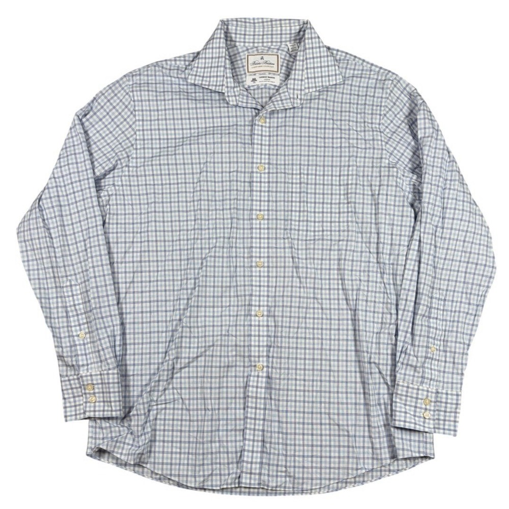 Brooks Brothers Shirt Mens 16.5 35 Blue Gingham Check Thomas Mason Luxury Italy